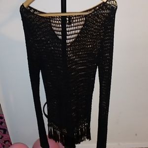 Crochet swimsuit cover up with fringe hem no tags